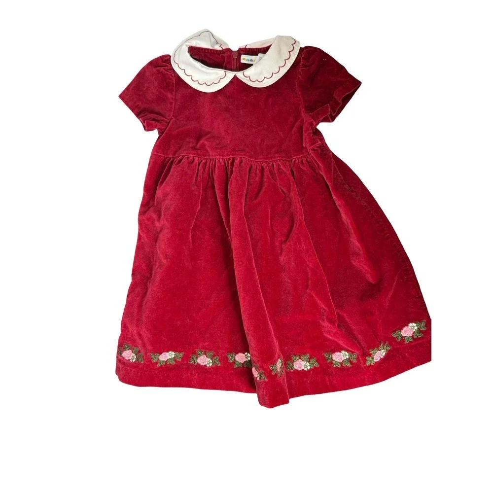 Vintage Gymboree Nutcracker Velvet embroidered flowers‎ dress red 18-24